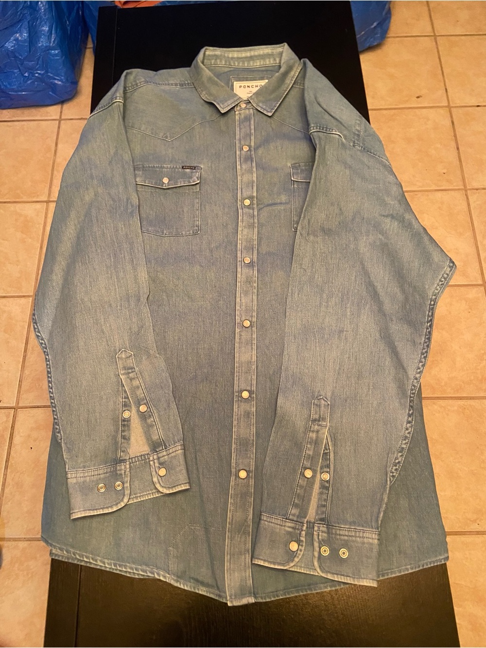 Men's Light Blue Denim Button-Down Shirt - Poncho